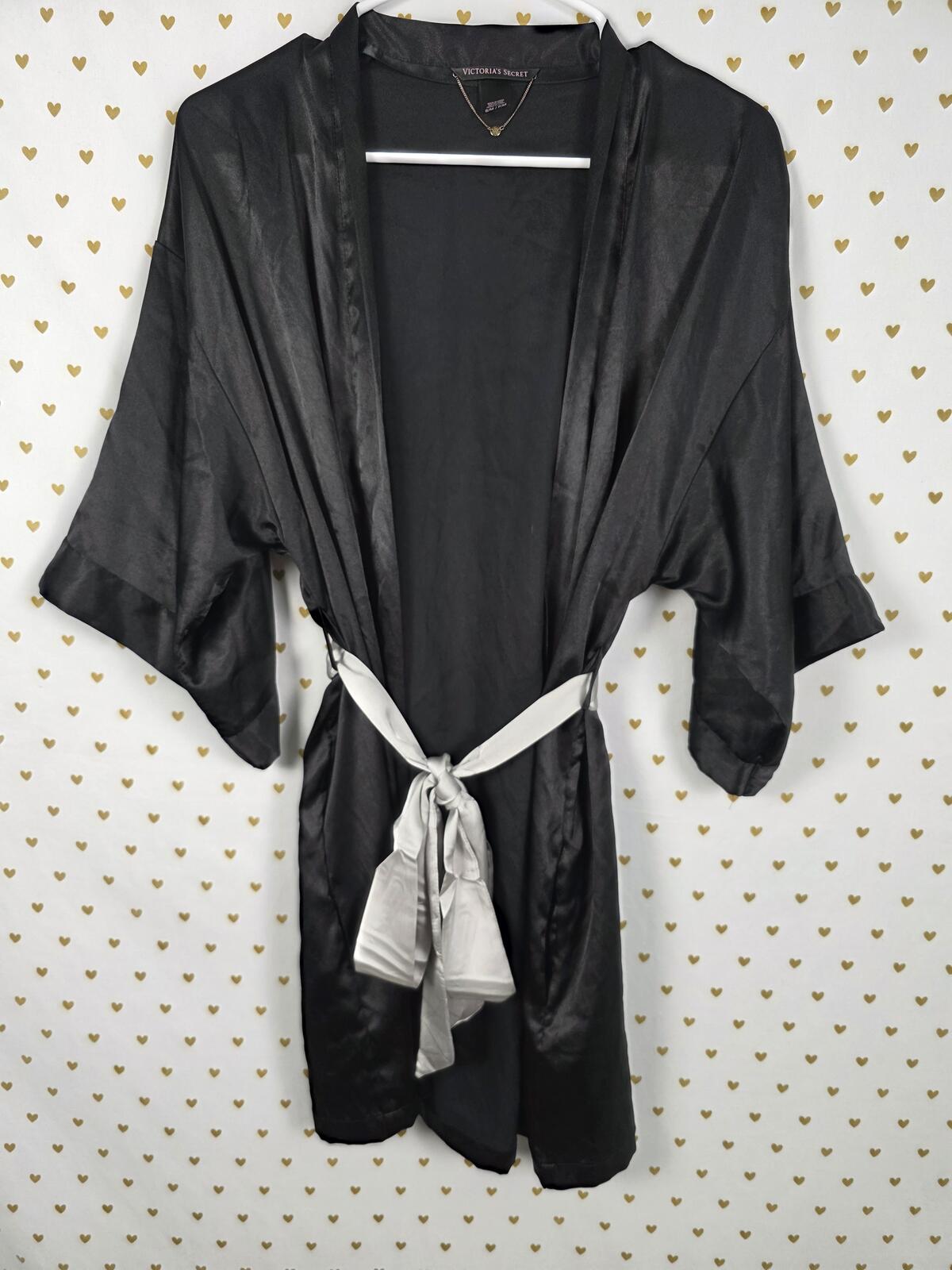 Victorias Secret Satin Silky Robe Black Small Medium Kimono Lounge