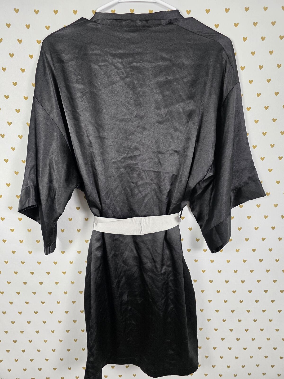 Victorias Secret Satin Silky Robe Black Small Medium Kimono Lounge