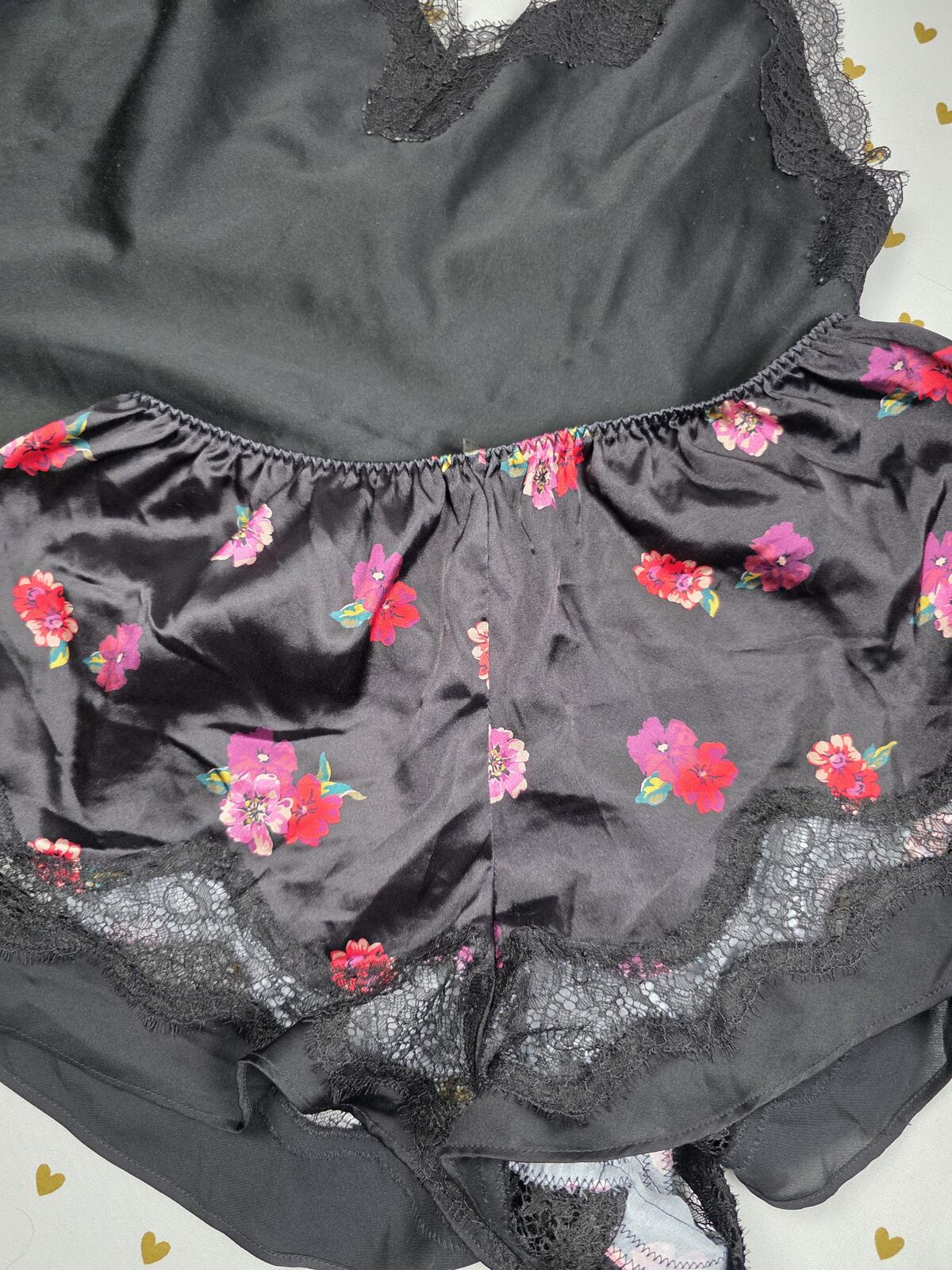 Victorias Secret Small Satin Floral 2pc Sleep Set Pajama Tank Shorts PJ