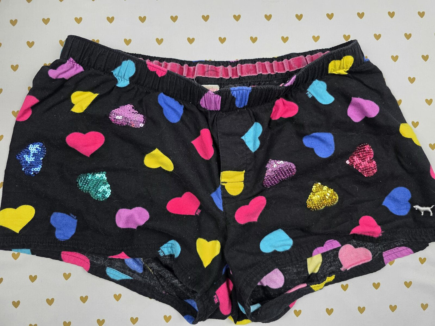 Victoria's Secret PINK Heart Sequin Sleep Shorts Velvet Waist Y2K M Bling