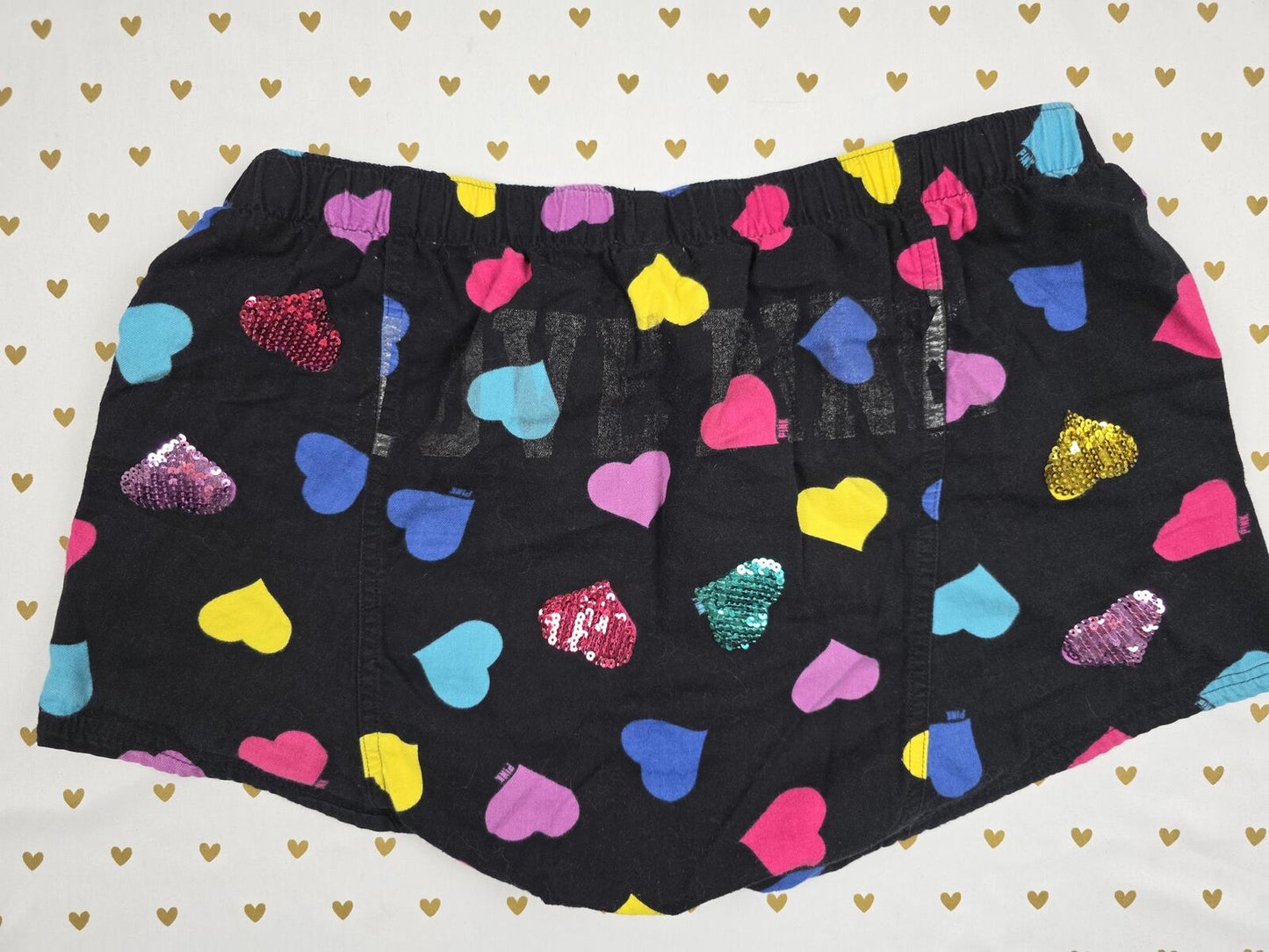 Victoria's Secret PINK Heart Sequin Sleep Shorts Velvet Waist Y2K M Bling