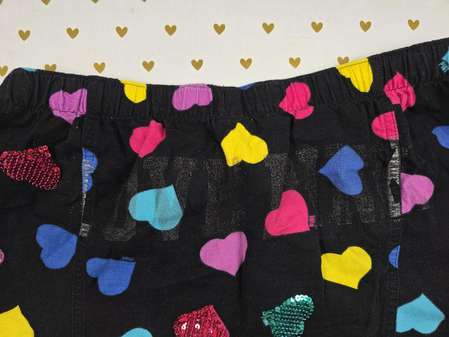 Victoria's Secret PINK Heart Sequin Sleep Shorts Velvet Waist Y2K M Bling
