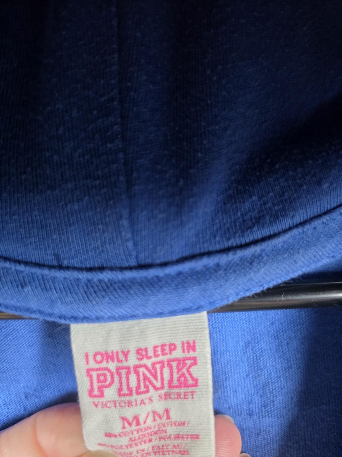 Victorias Secret Pink V neck Pullover Long Seeeve Logo Tee Hoodie MEDIUM