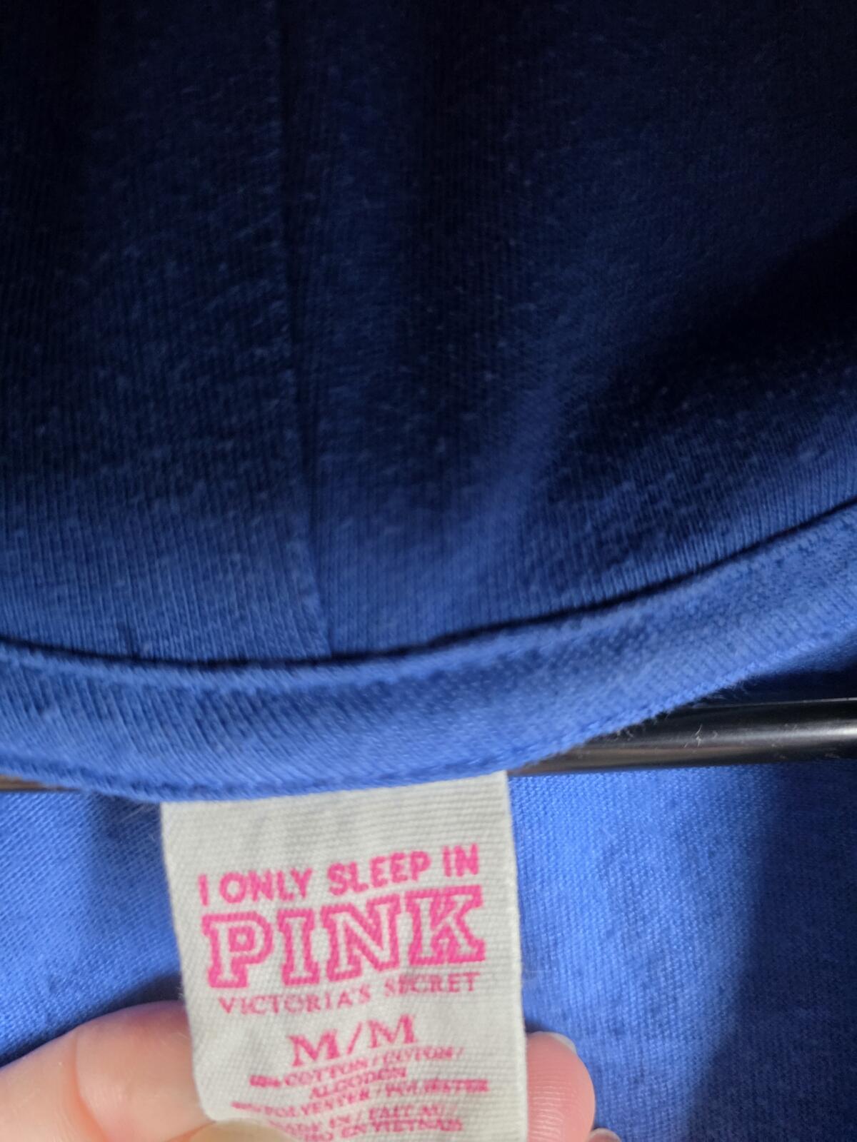 Victorias Secret Pink V neck Pullover Long Seeeve Logo Tee Hoodie MEDIUM