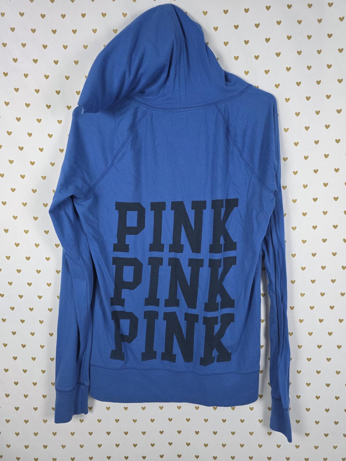 Victorias Secret Pink V neck Pullover Long Seeeve Logo Tee Hoodie MEDIUM