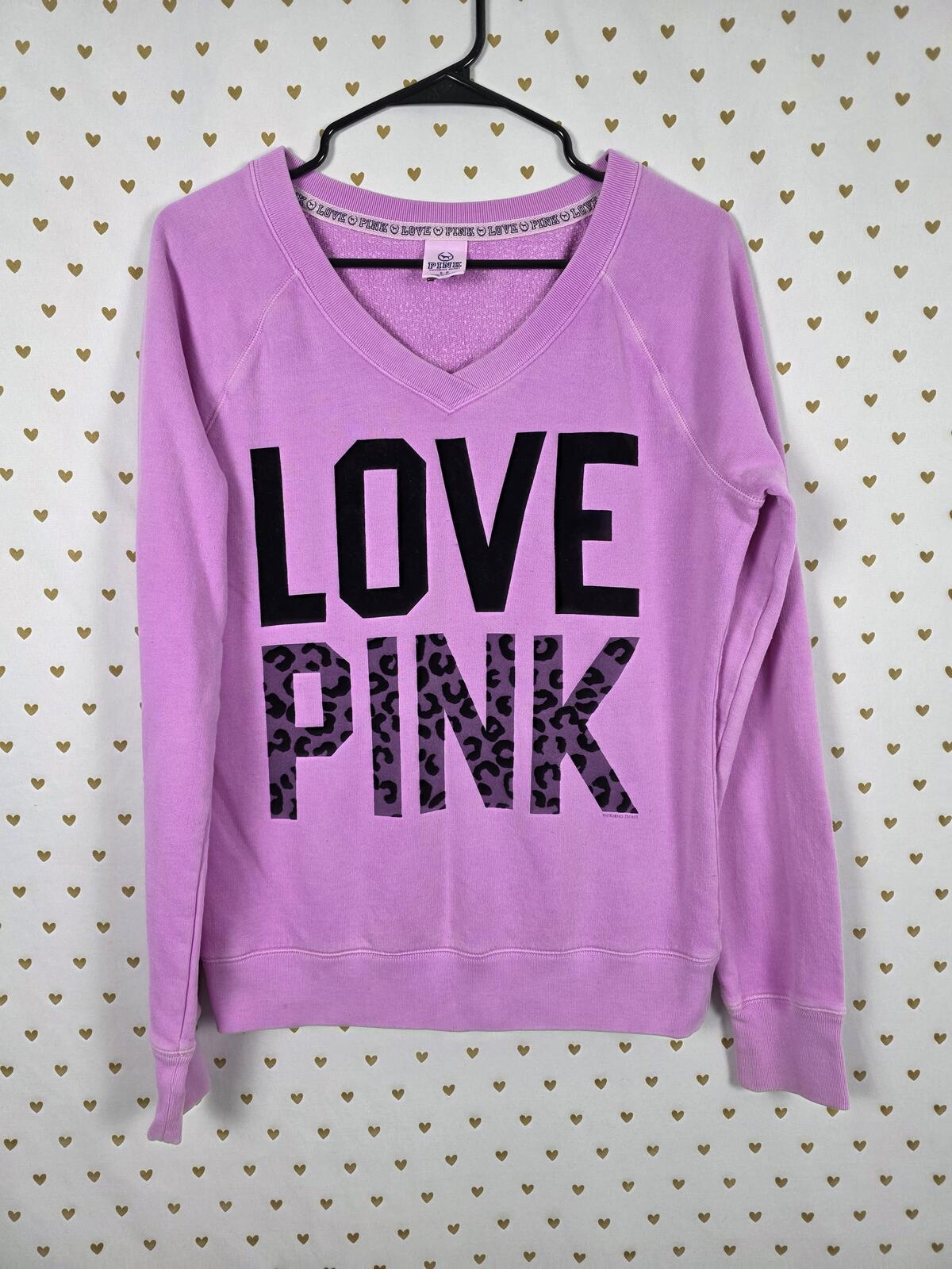 Victorias Secret Pink Purple Velvet cheetah Leopard Logo Crew Sweater Vintage SM