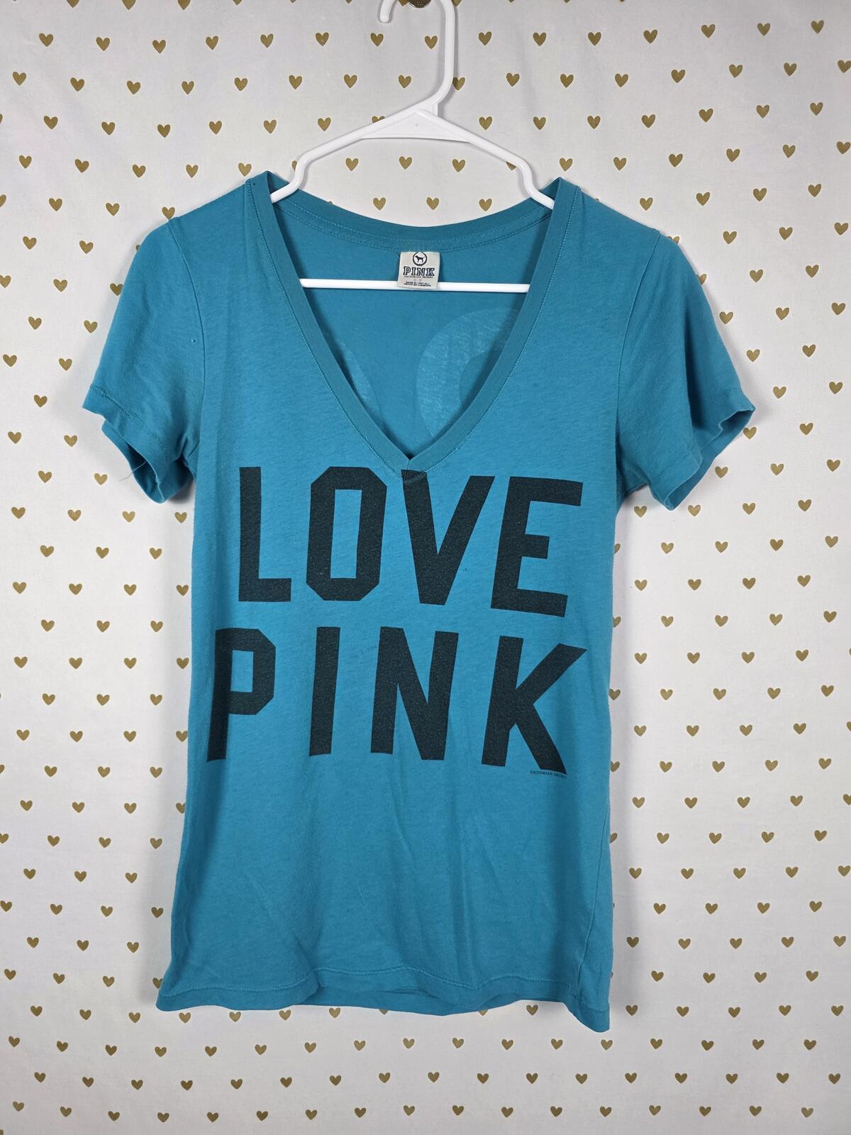 Victorias Secret PINK Vintage Blue V Neck 86 Tee Shirt SMALL