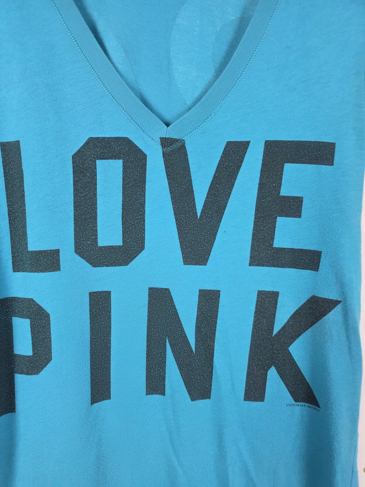 Victorias Secret PINK Vintage Blue V Neck 86 Tee Shirt SMALL