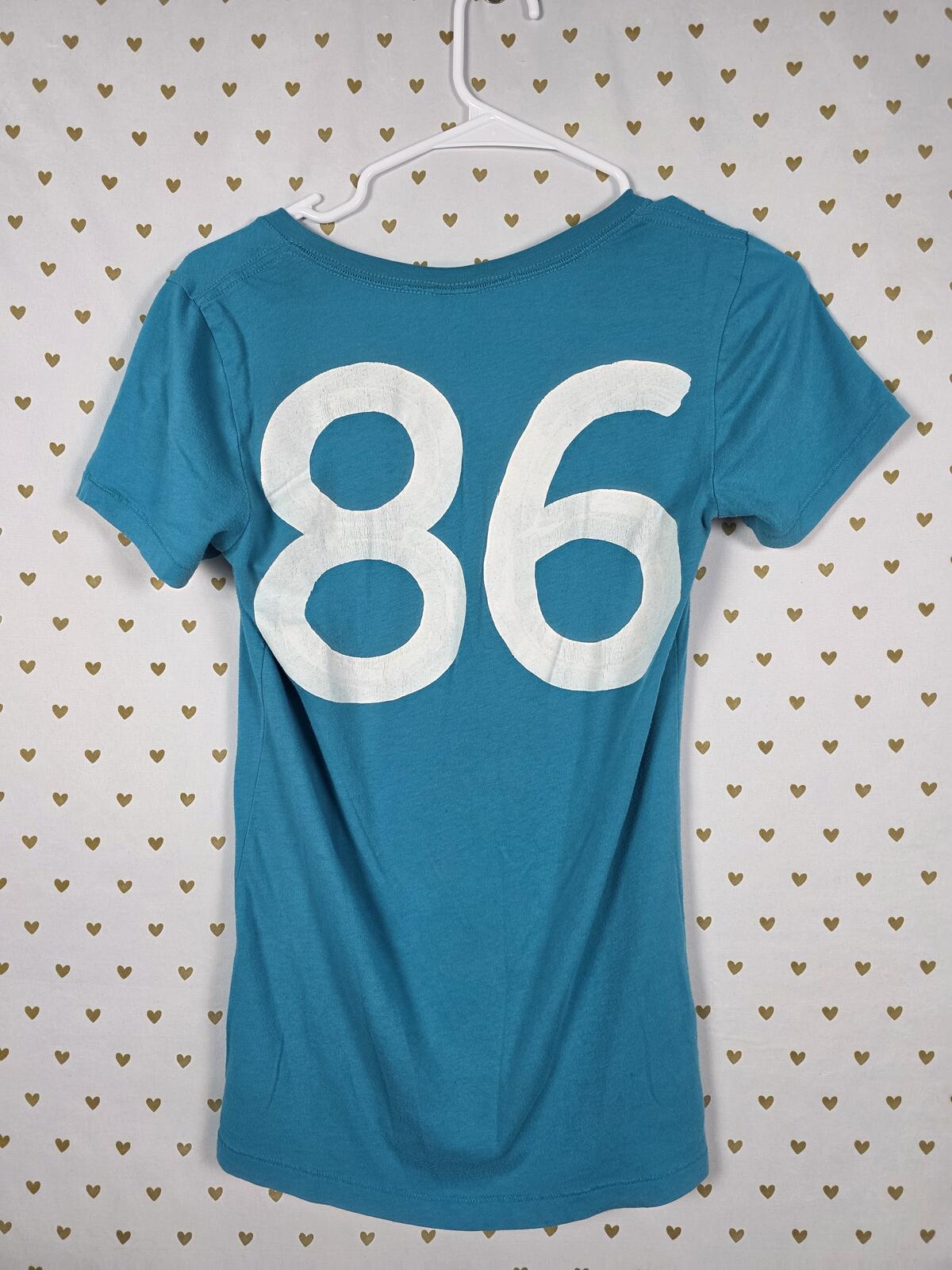 Victorias Secret PINK Vintage Blue V Neck 86 Tee Shirt SMALL