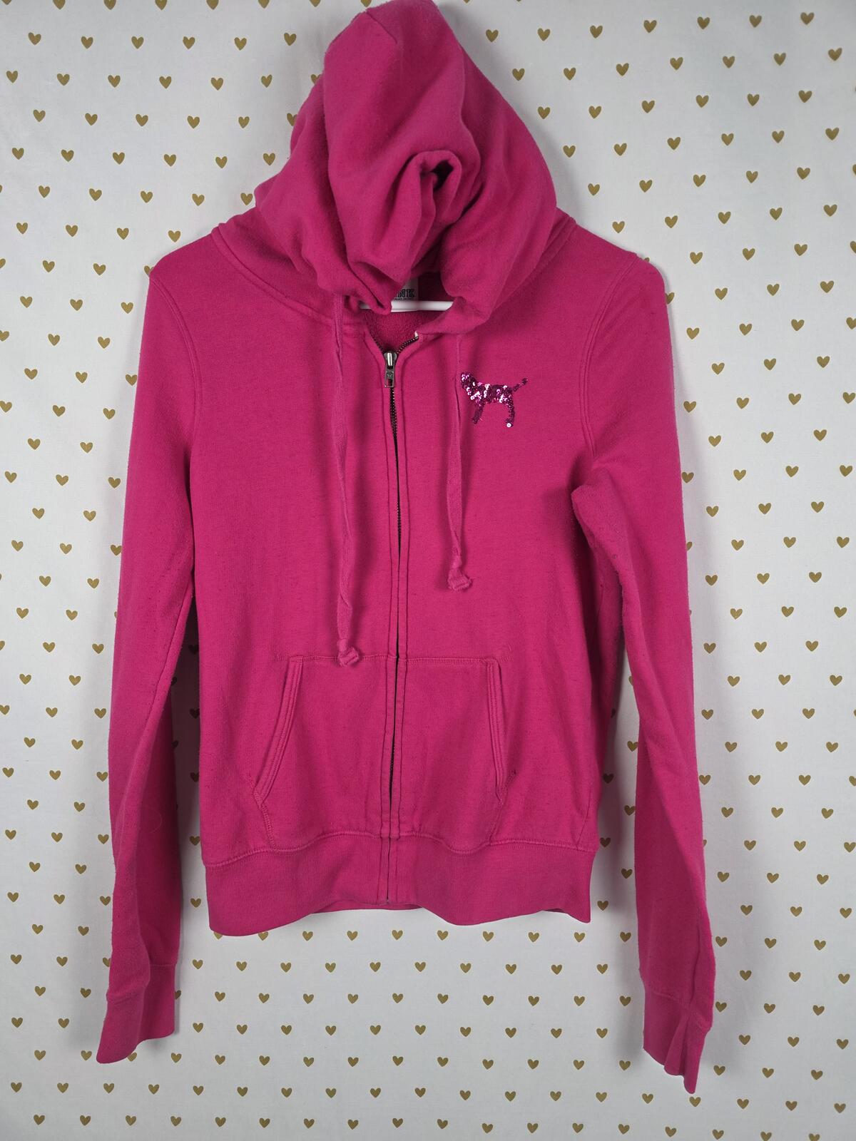 Victorias Secret Pink Striped BLING Sequined Full Zip Hoodie Jacket SMALL Y2k