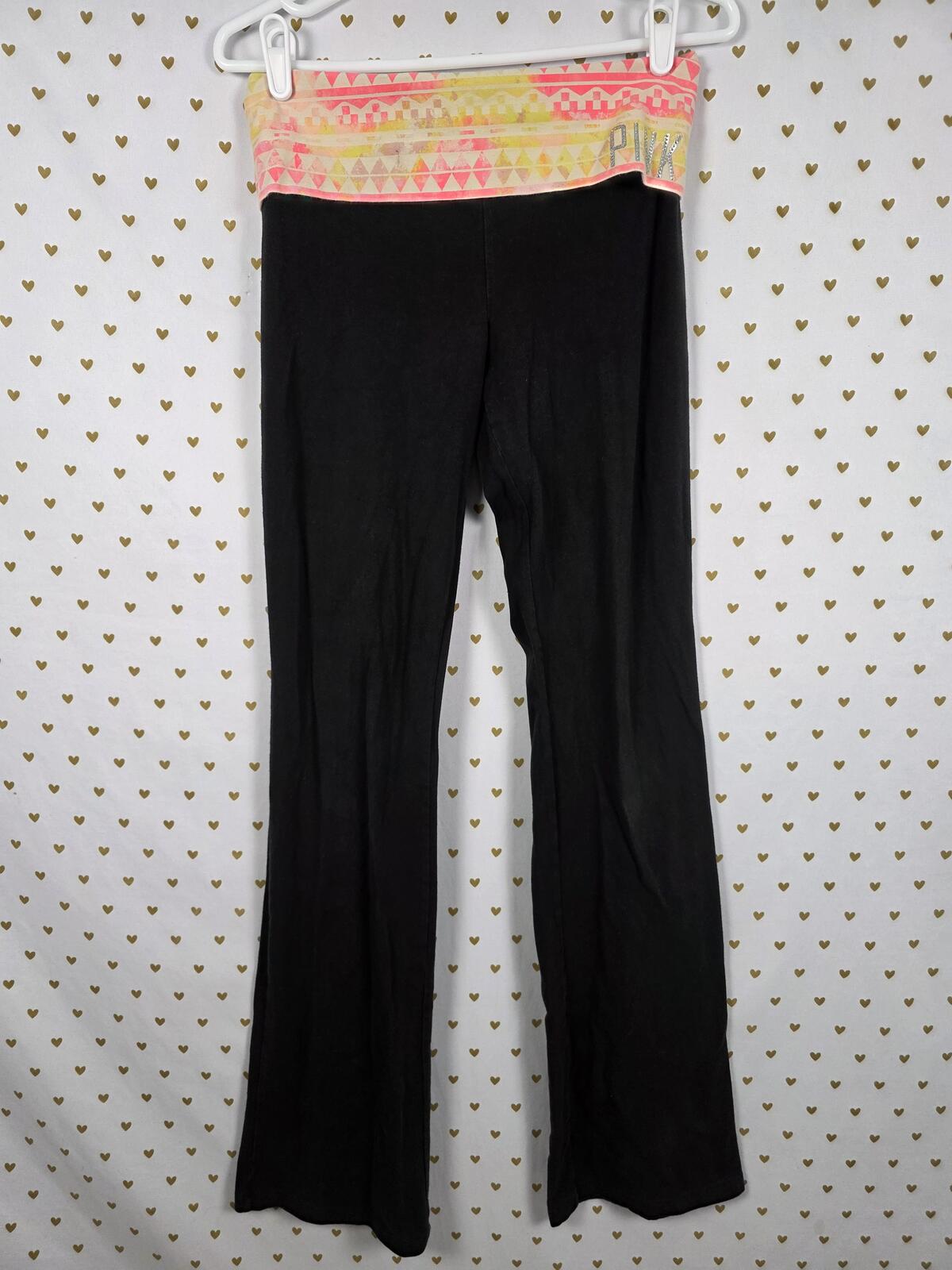 Victorias Secret PINK Neon Geometric Foldover Yoga Pants Flare Small BLING