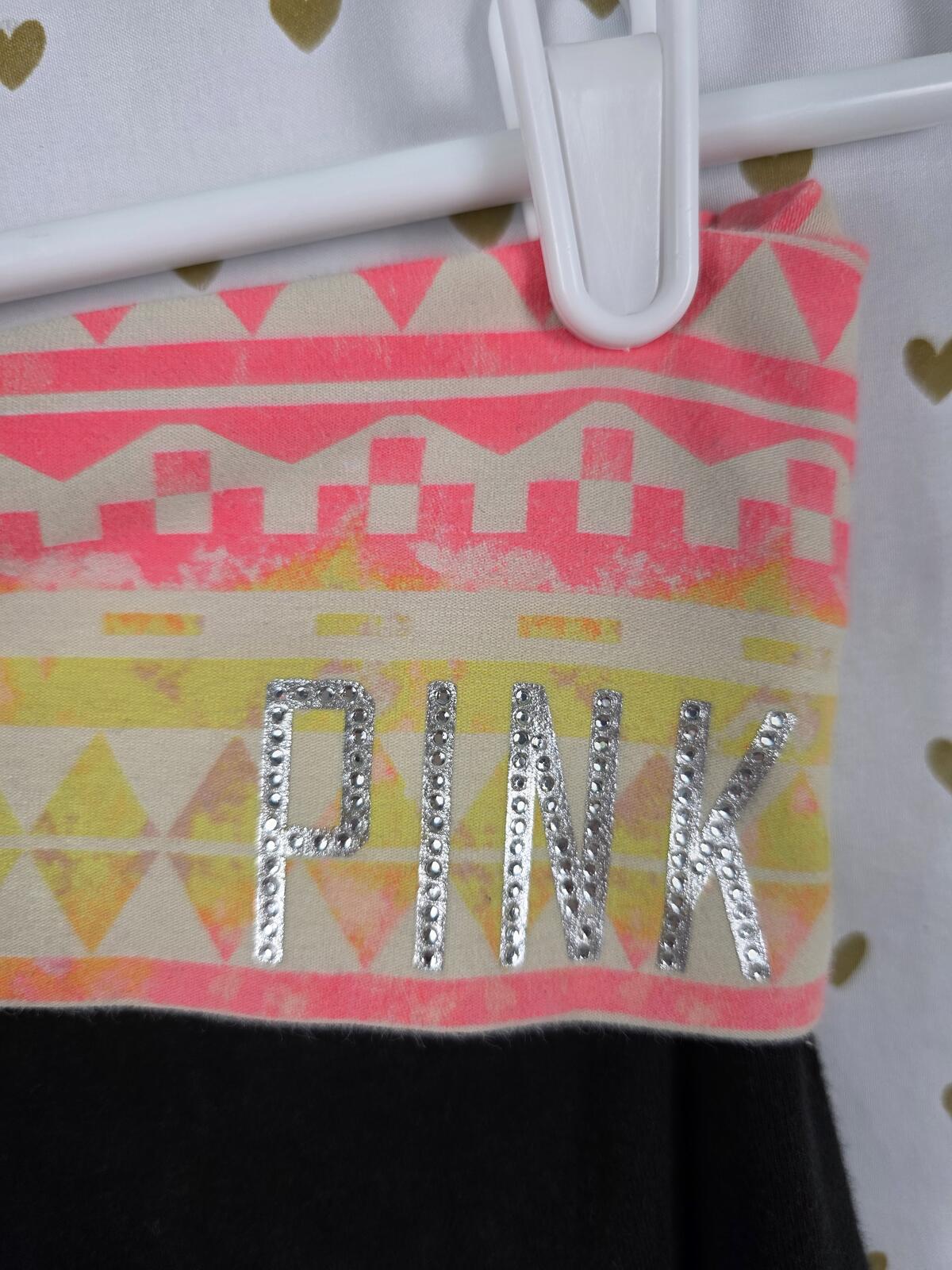 Victorias Secret PINK Neon Geometric Foldover Yoga Pants Flare Small BLING