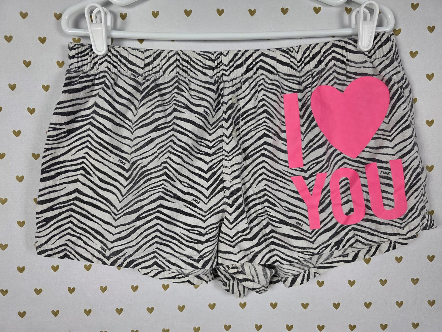 Vintage Victoria's Secret PINK Zebra Sleep Shorts I Love You LOVE PINK M