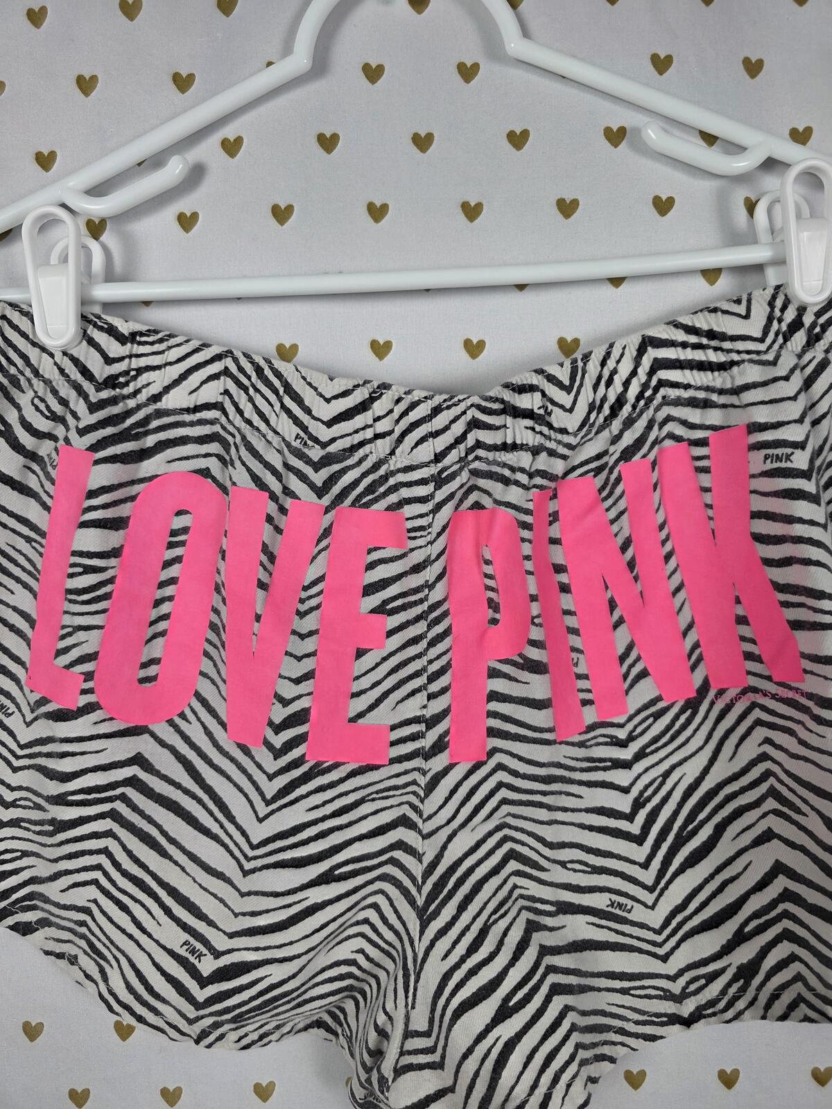 Vintage Victoria's Secret PINK Zebra Sleep Shorts I Love You LOVE PINK M