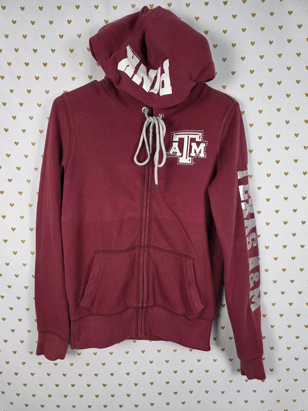 Victorias Secret Pink Texas A&M Aggies College Full zip Hoodie jacket SMALL