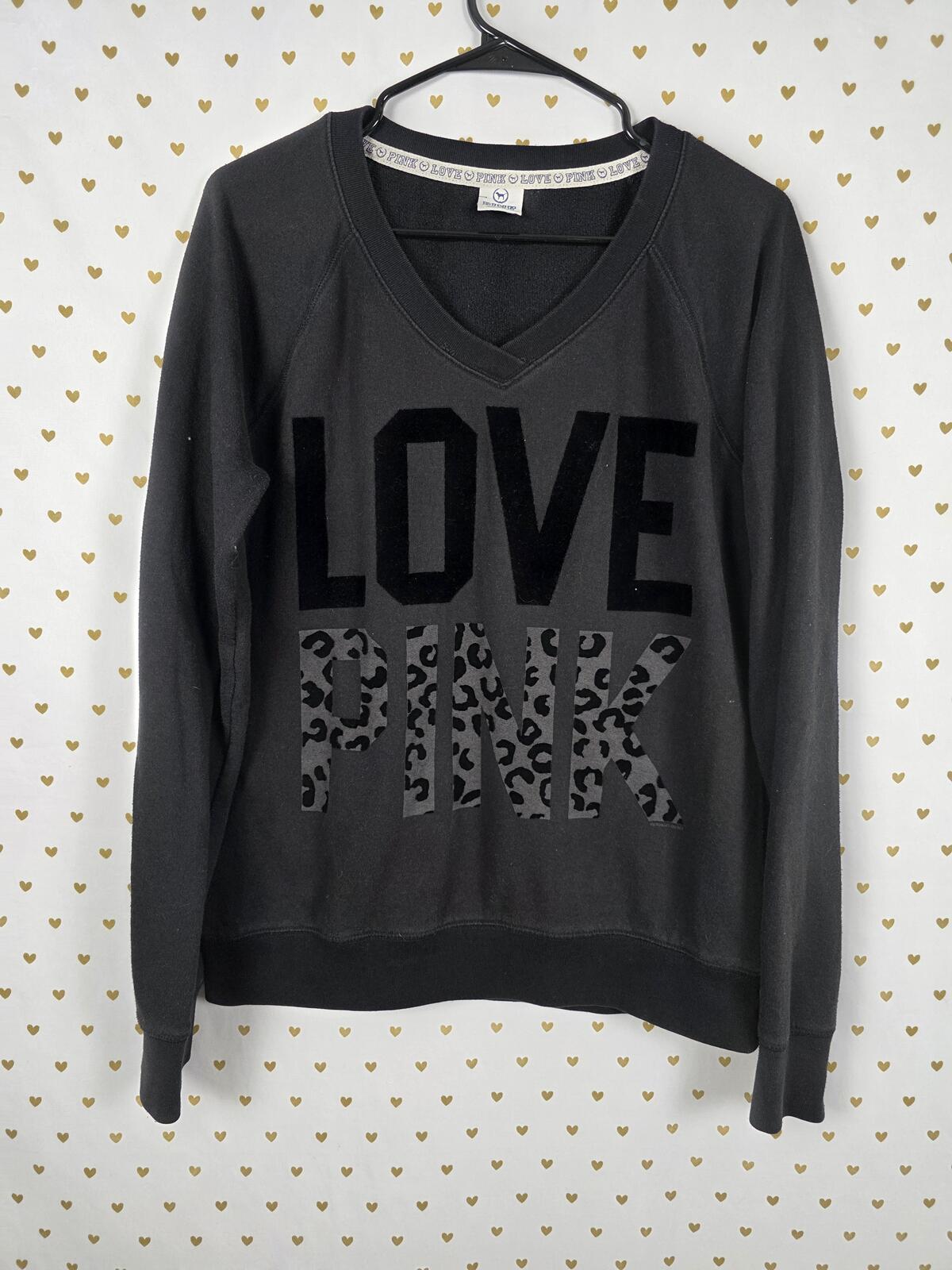 Victorias Secret Pink Love Vintage y2k Cheetah Leopard Crew Sweater Grey LARGE