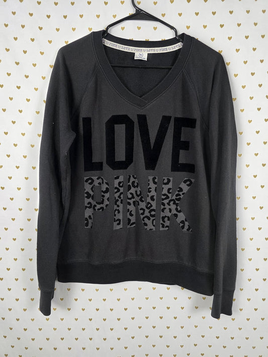 Victorias Secret Pink Love Vintage y2k Cheetah Leopard Crew Sweater Grey LARGE
