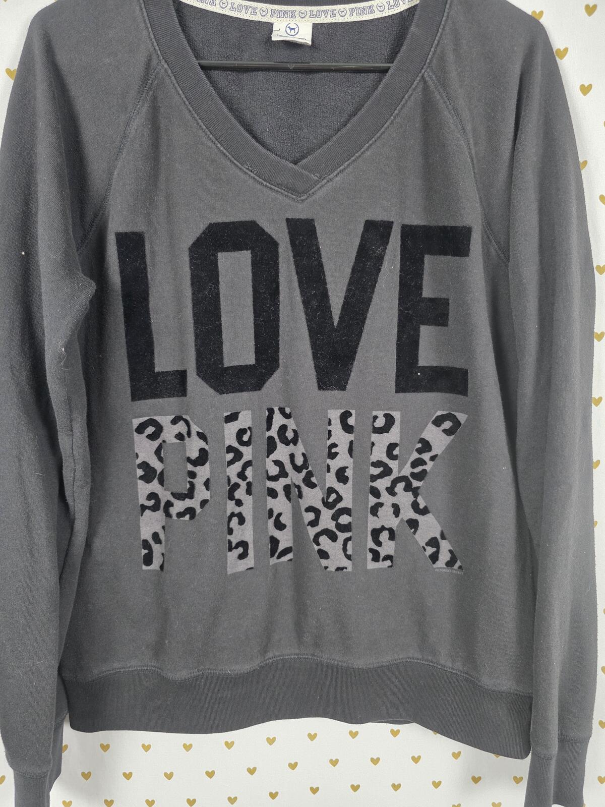 Victorias Secret Pink Love Vintage y2k Cheetah Leopard Crew Sweater Grey LARGE