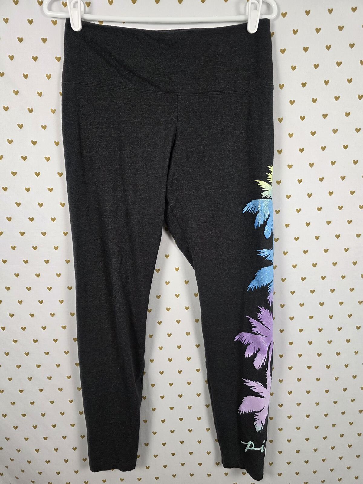 Victorias Secret Pink Bling Glitter Tropical Palm SET Yoga Pants Quarter Zip LRG