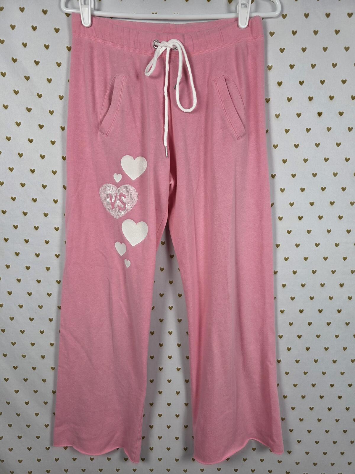 Victorias Secret BLING Sequined Heart Sweats Sweatpants Flare Pink XS