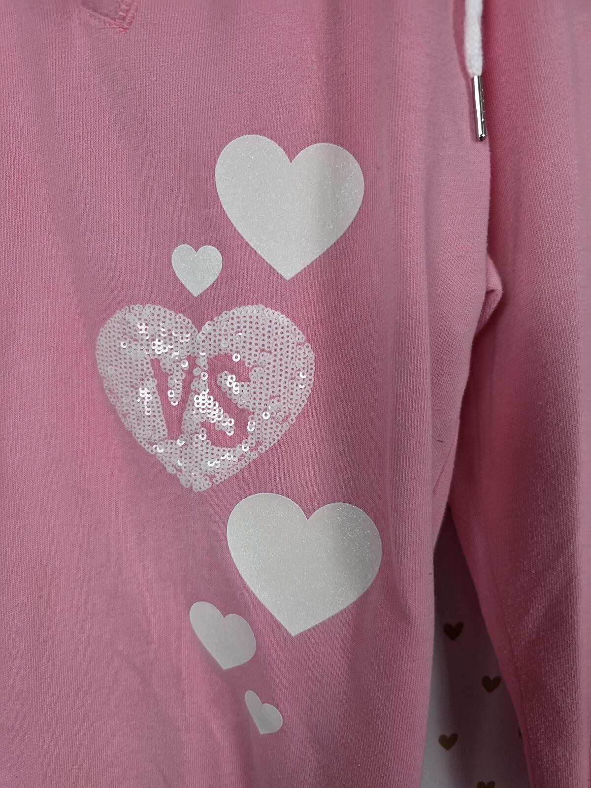 Victorias Secret BLING Sequined Heart Sweats Sweatpants Flare Pink XS