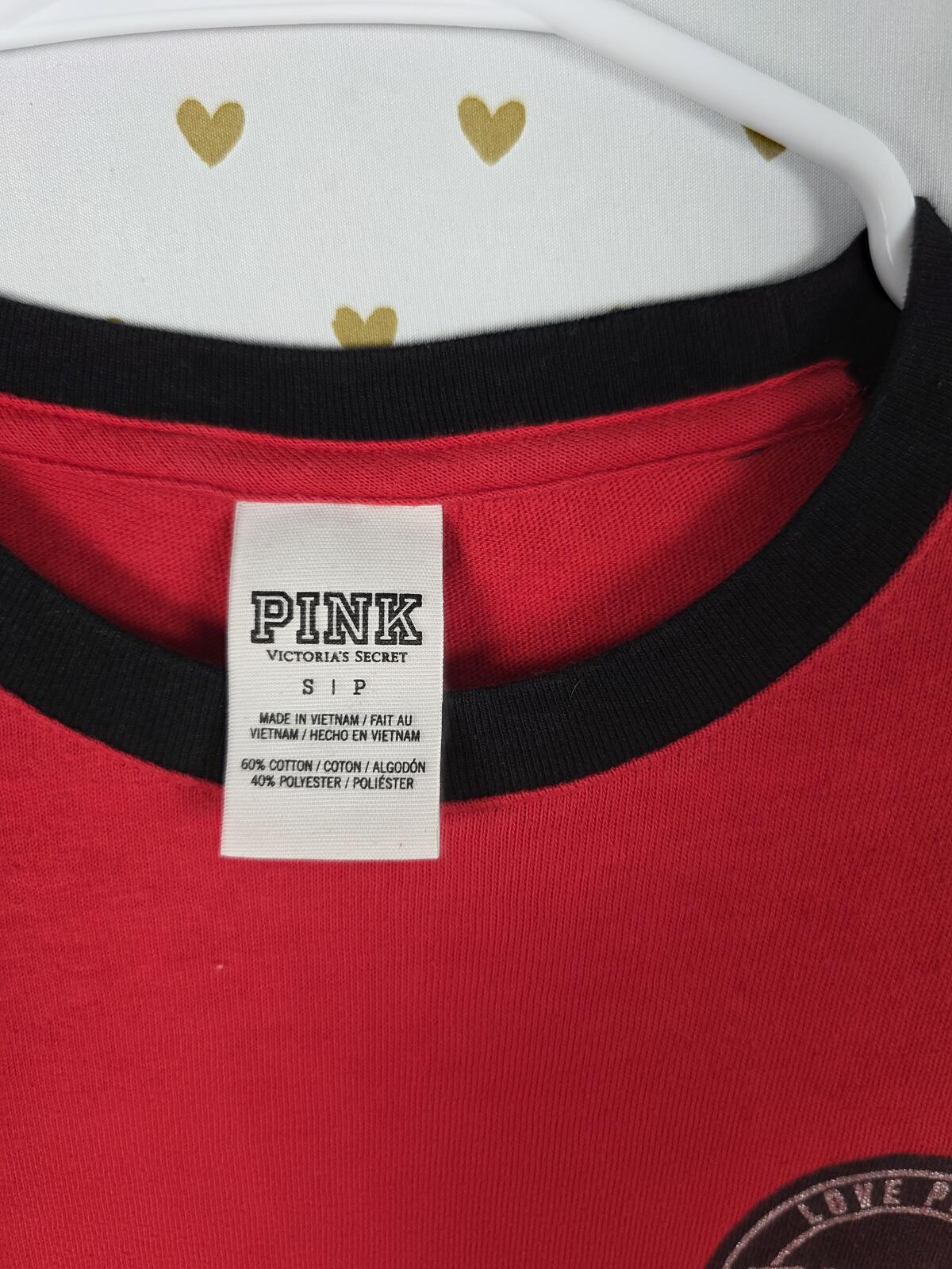 Victorias Secret PINK Bling Sequined Colorblock Silver Tee Shirt Long Sleeve SM