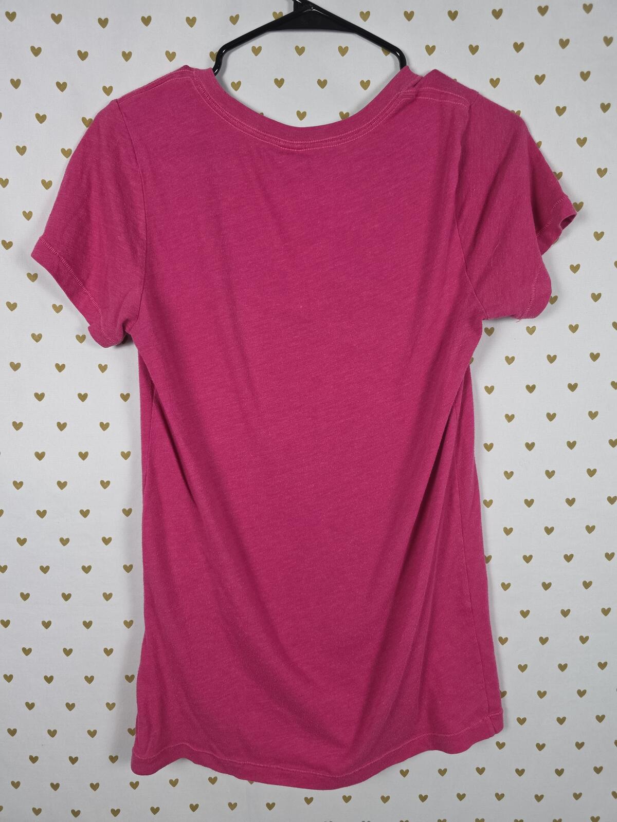 Victorias Secret PINK Bling Glitter Logo V neck Vintage Tee Shirt Y2k MEDIUM
