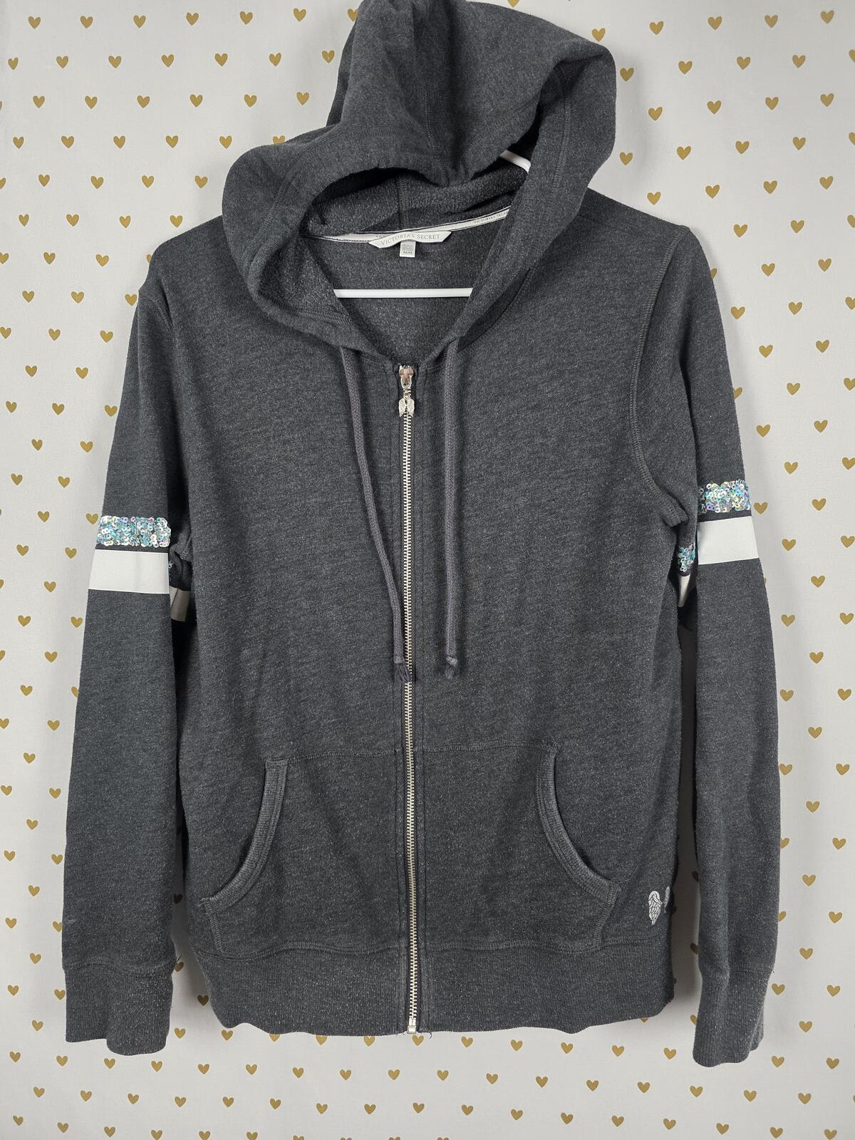 Victorias Secret Grey Sequined Bling Full zip wings Angels Hoodie Jacket MEDIUM