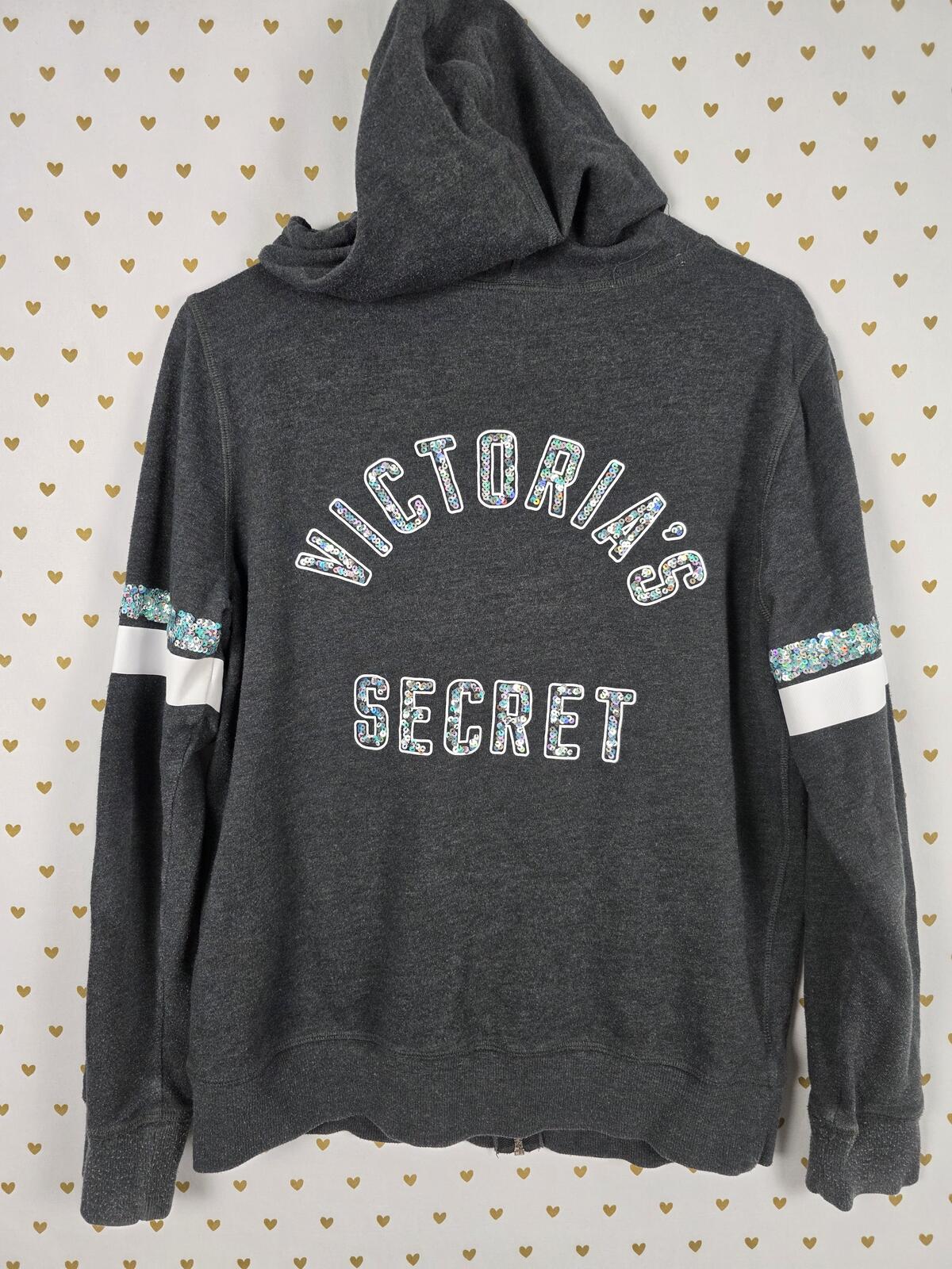 Victorias Secret Grey Sequined Bling Full zip wings Angels Hoodie Jacket MEDIUM