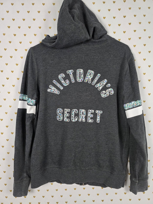 Victorias Secret Grey Sequined Bling Full zip wings Angels Hoodie Jacket MEDIUM
