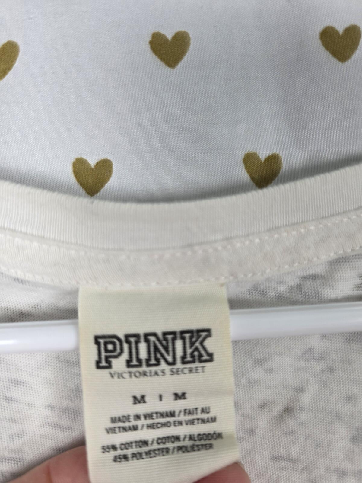 Victorias Secret PINK Burnout Bling Long Sleeve White Tee shirt Gold Sequined M