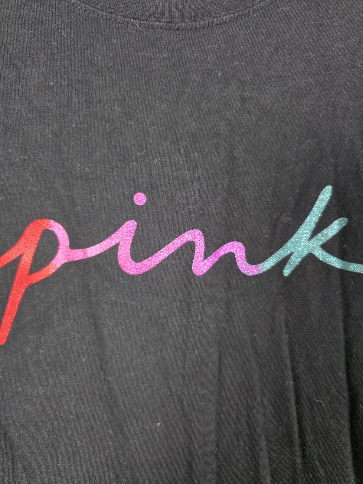 Victorias Secret PINK Gradient Rainbow Bling GLITTER Tee Shirt Yoga Pants SET L