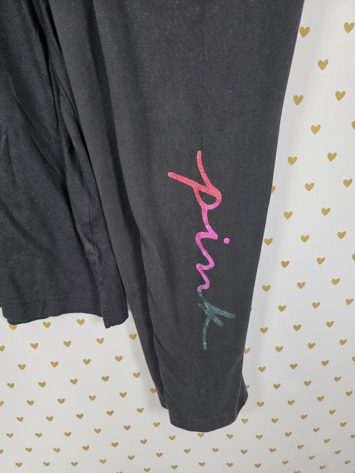 Victorias Secret PINK Gradient Rainbow Bling GLITTER Tee Shirt Yoga Pants SET L