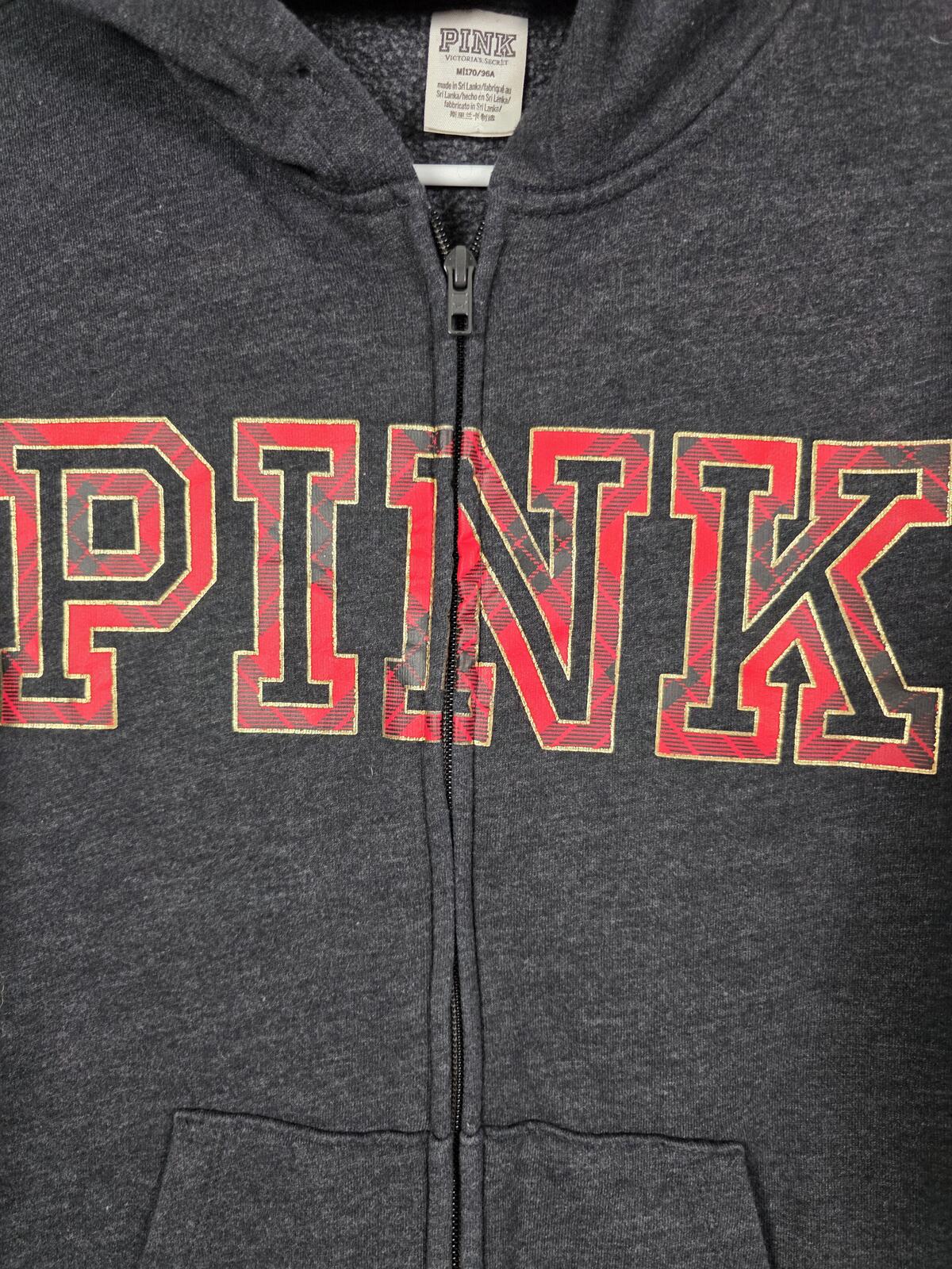 Victorias Secret Pink Grey Red Plaid SET Full Zip Hoodie Yoga Pants MEDIUM