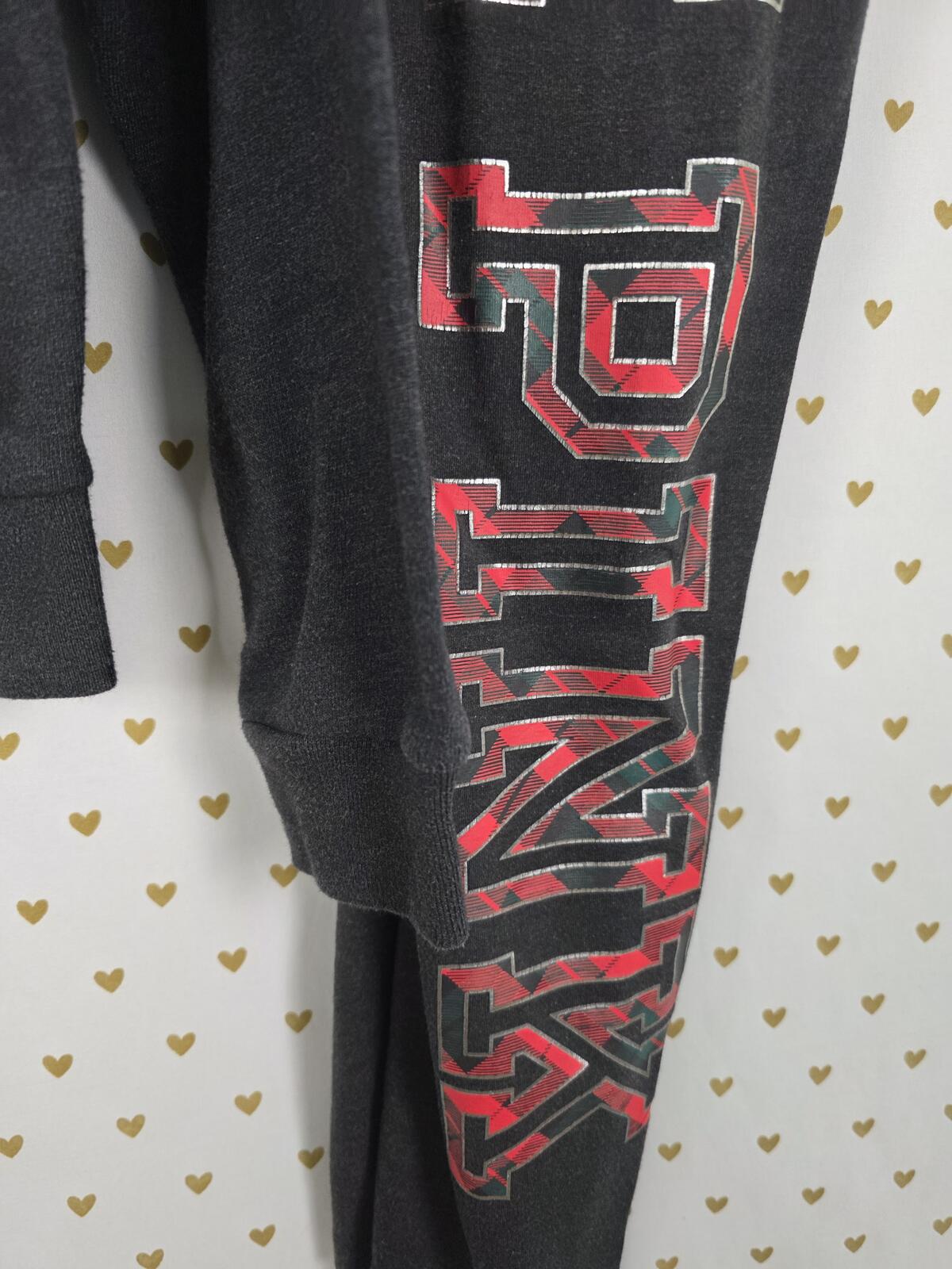 Victorias Secret Pink Grey Red Plaid SET Full Zip Hoodie Yoga Pants MEDIUM