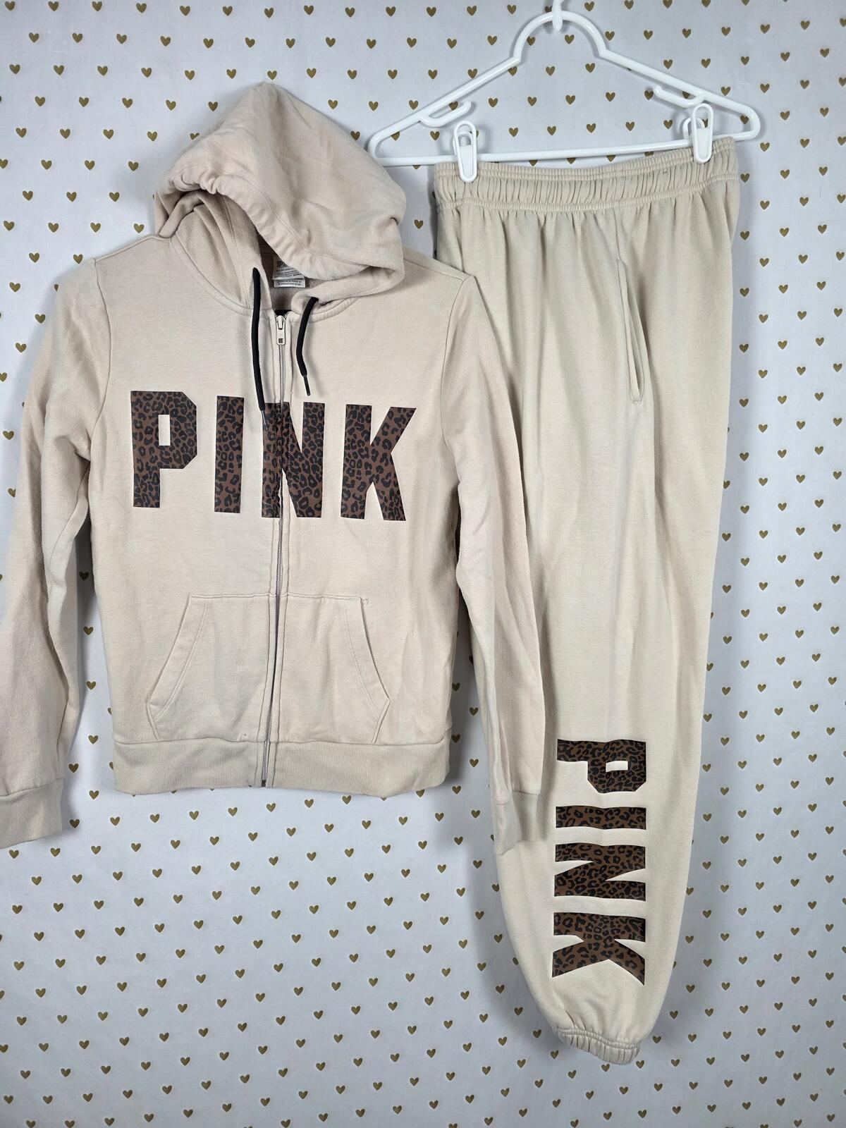 Victorias Secret Pink Cheetah Leopard Full zip Jacket Sweatpants Sweats SET XS