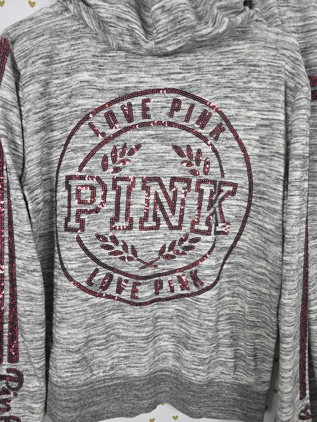 Victorias Secret Pink RED BLING SEQUINED Hoodie Jacket Sweatpants SET Large