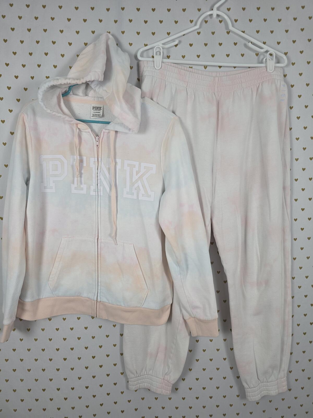 Victorias Secret Pink Tye Dye Full zip hoodie Sweatpants SET Large Sweats