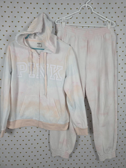 Victorias Secret Pink Tye Dye Full zip hoodie Sweatpants SET Large Sweats