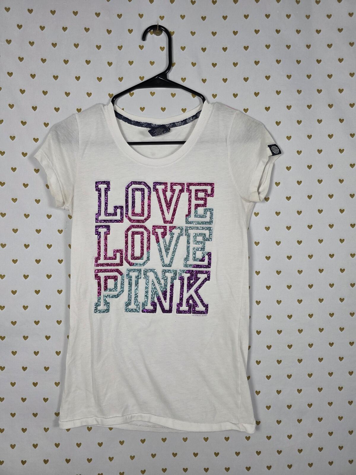 Victorias Secret PINK Bling Glitter Logo Y2k Vintage Tee shirt SMALL