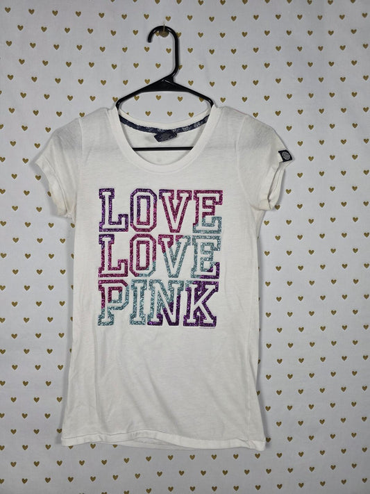 Victorias Secret PINK Bling Glitter Logo Y2k Vintage Tee shirt SMALL
