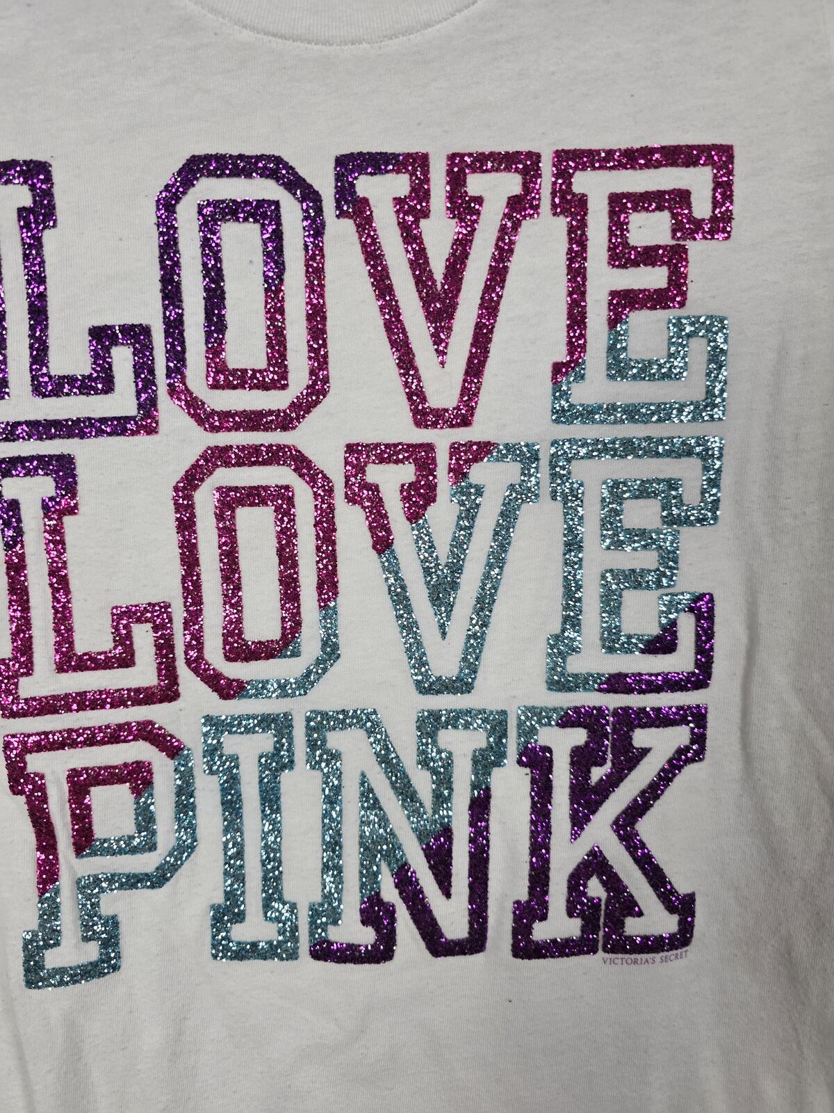 Victorias Secret PINK Bling Glitter Logo Y2k Vintage Tee shirt SMALL
