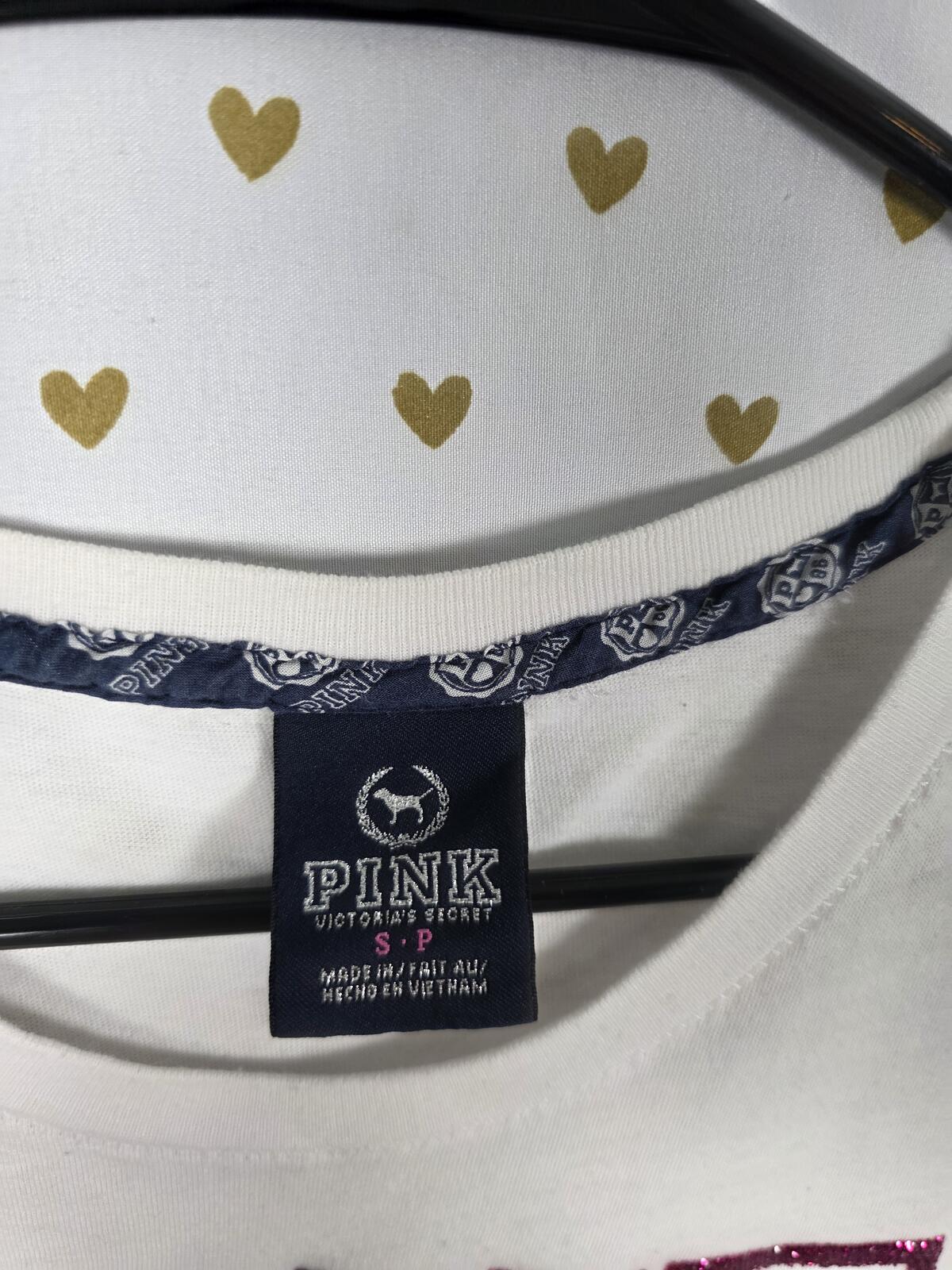 Victorias Secret PINK Bling Glitter Logo Y2k Vintage Tee shirt SMALL