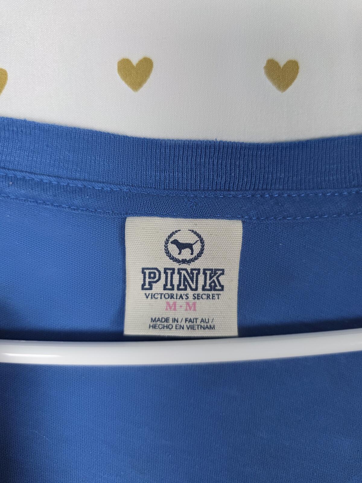 Victorias Secret PINK Leopard cheetah Vintage V neck Blue Tee shirt MEDIUM