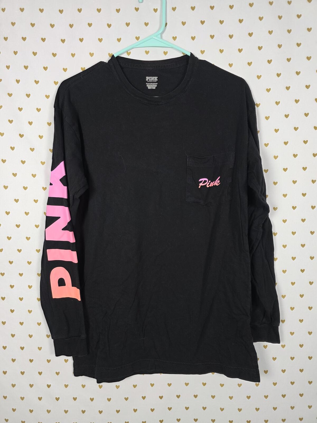 Victorias Secret PINK XS Black Long Sleeve Campus Tee shirt Love