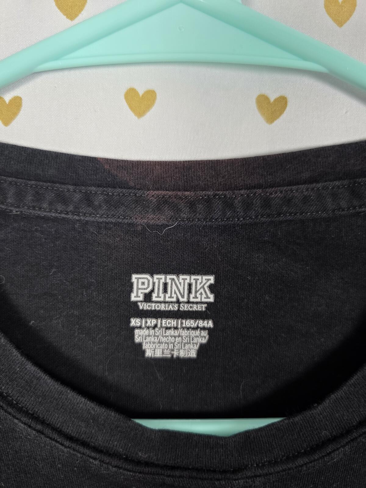 Victorias Secret PINK XS Black Long Sleeve Campus Tee shirt Love
