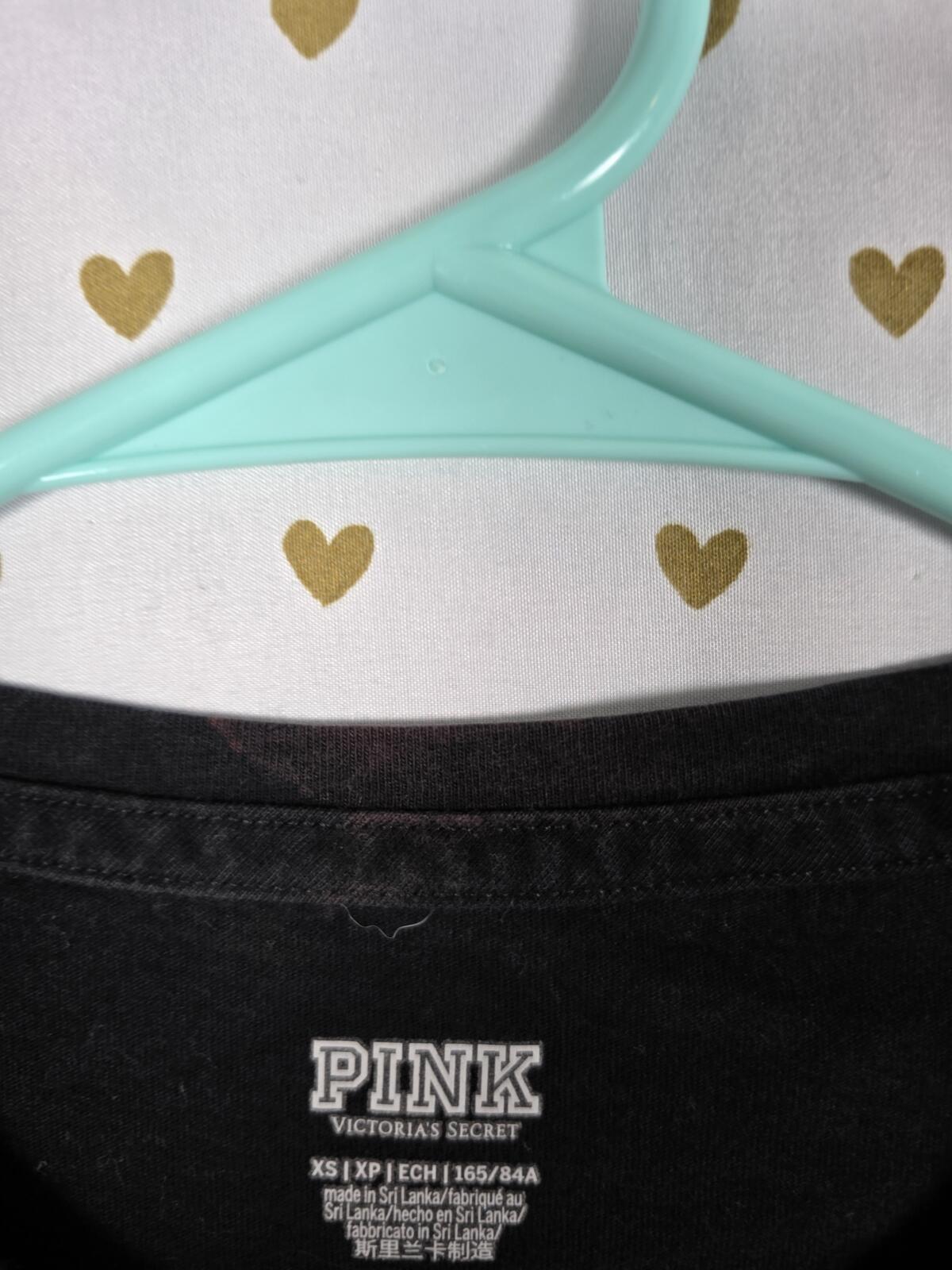 Victorias Secret PINK XS Black Long Sleeve Campus Tee shirt Love