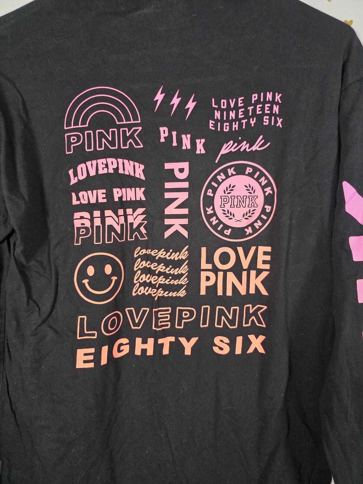 Victorias Secret PINK XS Black Long Sleeve Campus Tee shirt Love