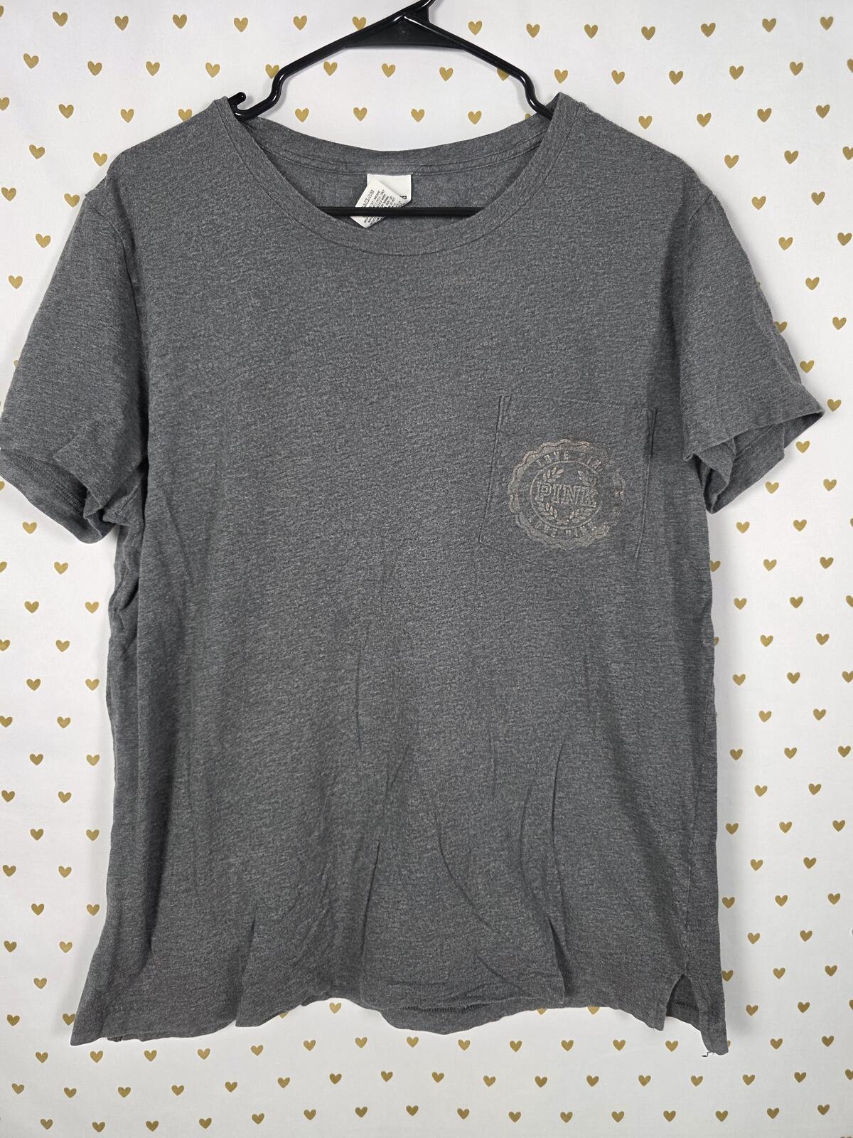 Victorias Secret PINK LOVE short sleeve Gold Bling Sequined Tee shirt Grey MED