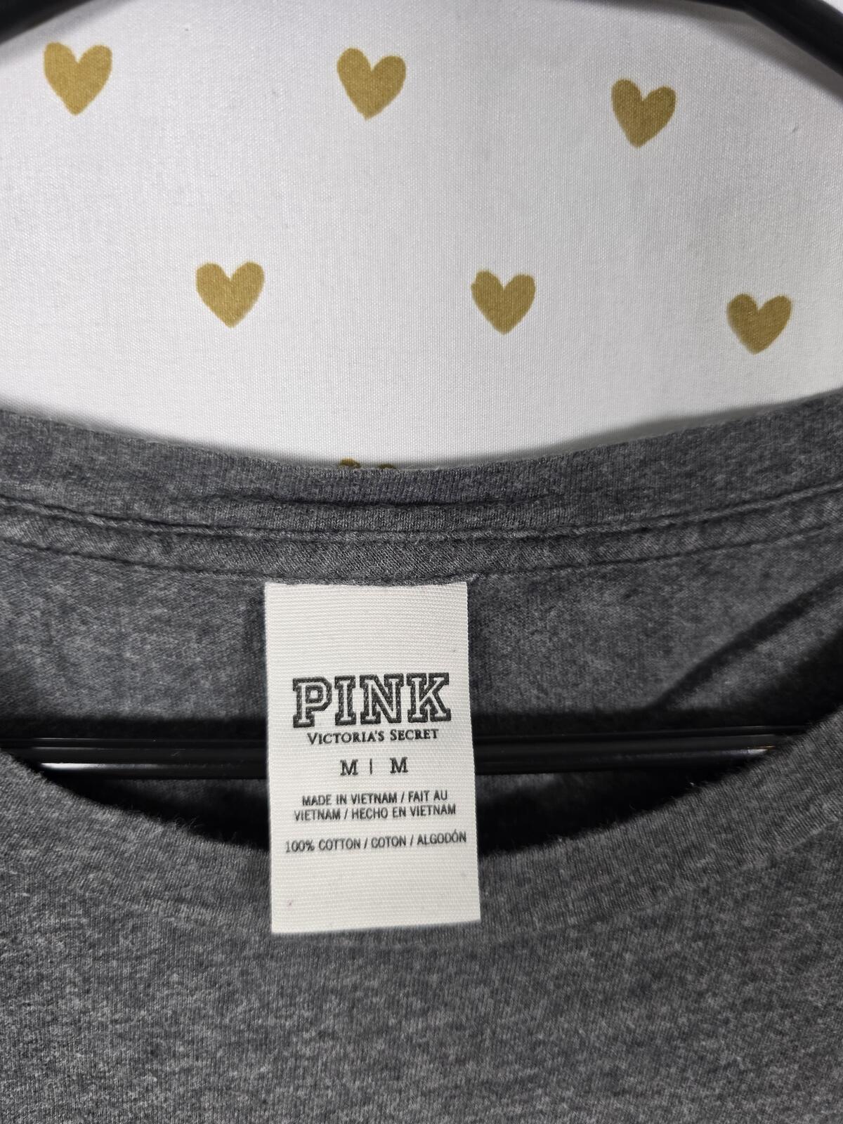Victorias Secret PINK LOVE short sleeve Gold Bling Sequined Tee shirt Grey MED